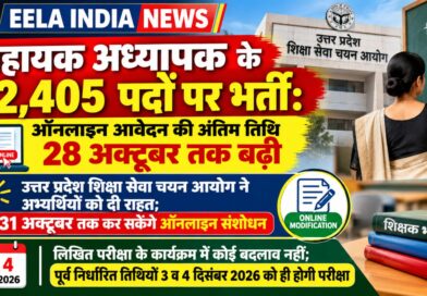 सहायक अध्यापक के 12,405 पदों पर भर्ती: ऑनलाइन आवेदन की अंतिम तिथि 28 अक्टूबर तक बढ़ी सहायक अध्यापक के 12,405 पदों पर भर्ती